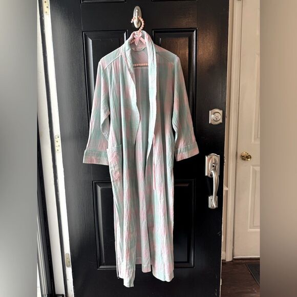 House of Japan Pastel Pink Blue Cotton Linen Blend Robe Size S/M - Picture 5 of 16